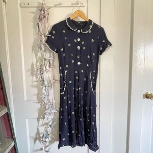 Christy Dawn Navy Dress with Green Floral Accents medium